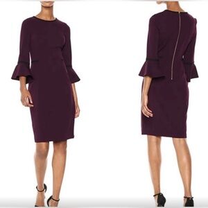 NWT Calvin Klein women’s piped bell 3/4 sleeves Plum knee length Dress size 10